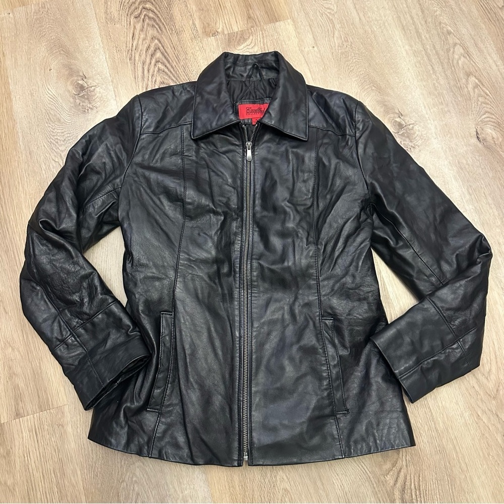Excelled Collection Black Leather Zip Front Jacket
